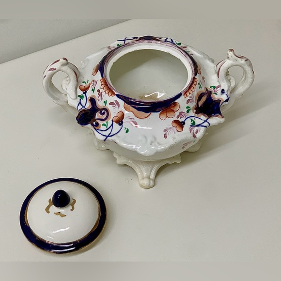 19th Century Antique Gaudy Welsh Urn Variant Footed Lidded Sugar Bowl - Picture 7 of 16
